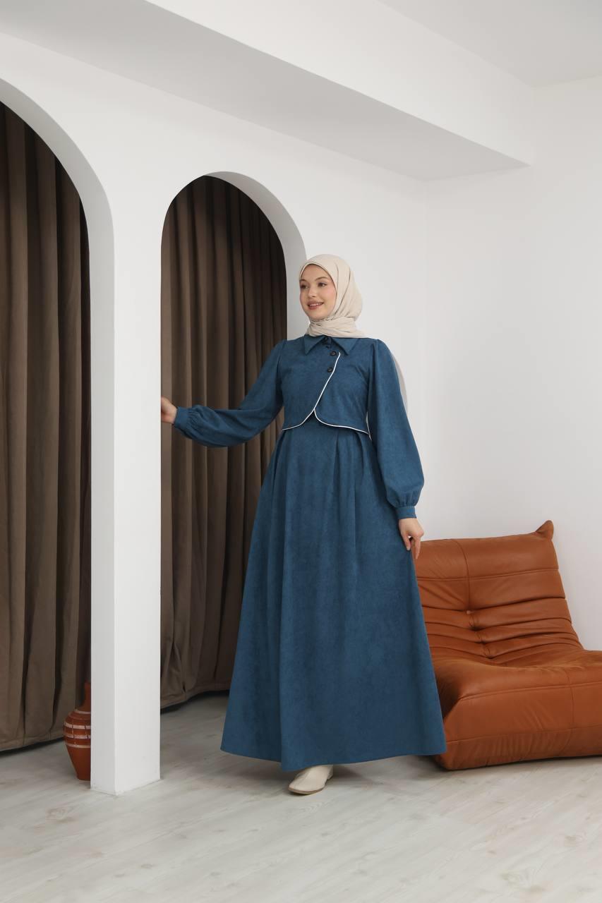 7085 Ön Tasarımlı Elbise - Petrol