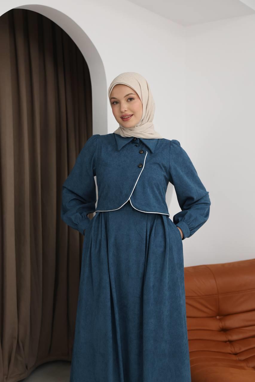 7085 Ön Tasarımlı Elbise - Petrol