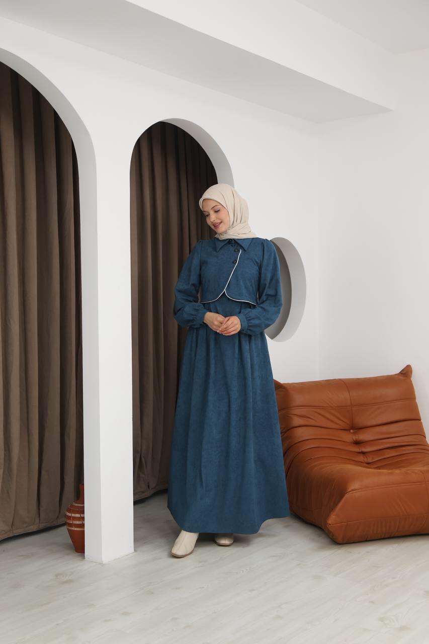 7085 Ön Tasarımlı Elbise - Petrol