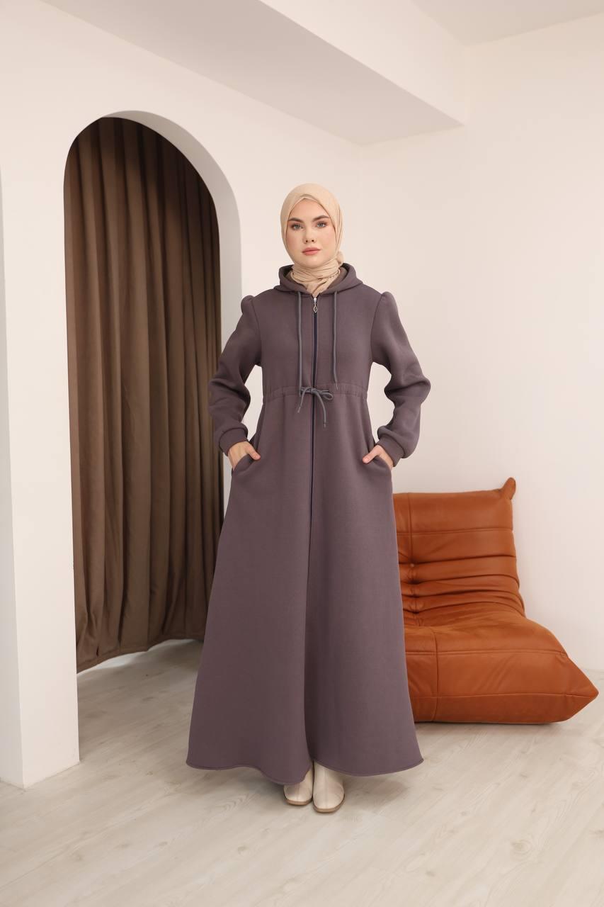 7090 Üç iplik Büzgülü Elbise - Koyu Gri