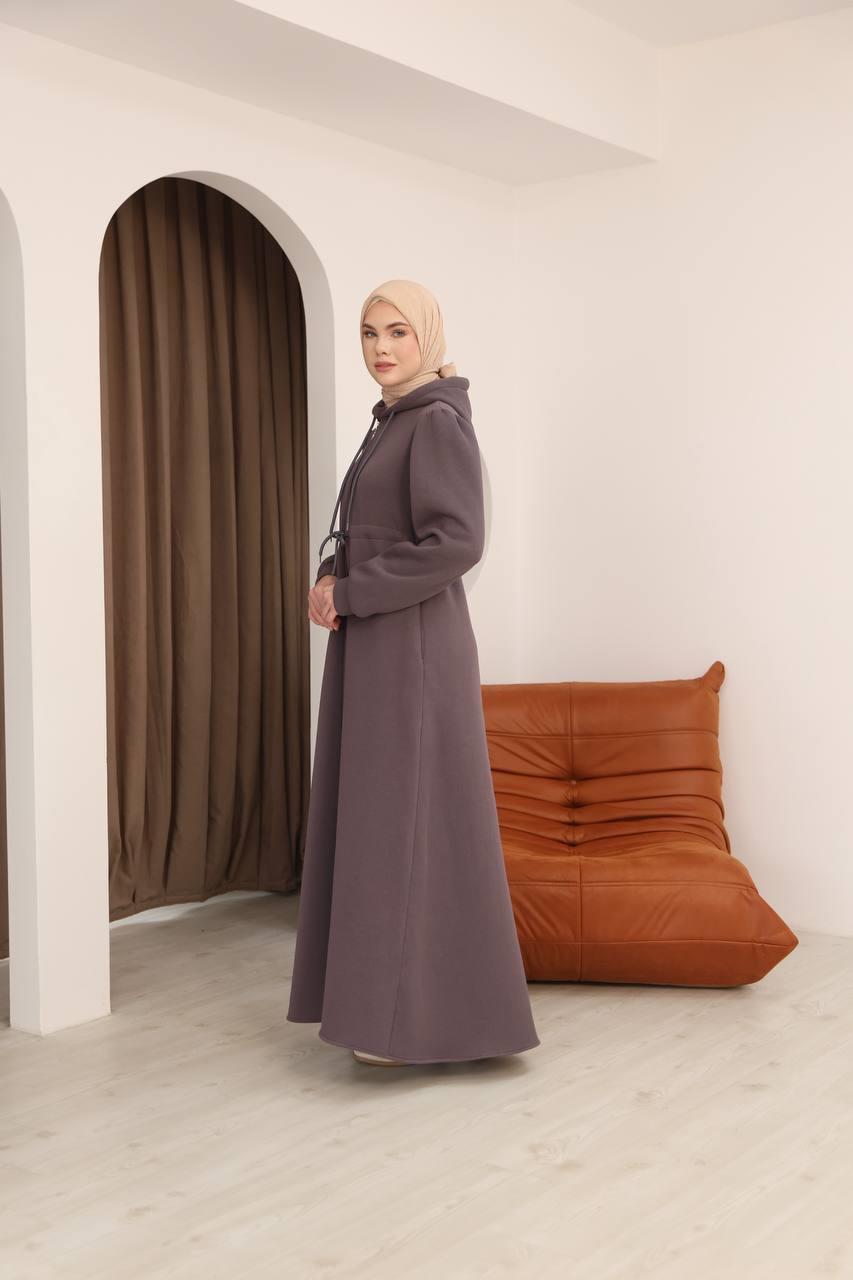 7090 Üç iplik Büzgülü Elbise - Koyu Gri