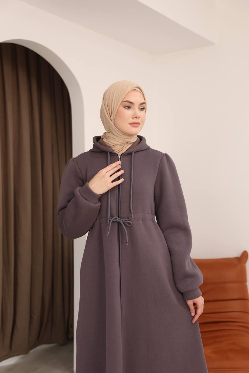 7090 Üç iplik Büzgülü Elbise - Koyu Gri