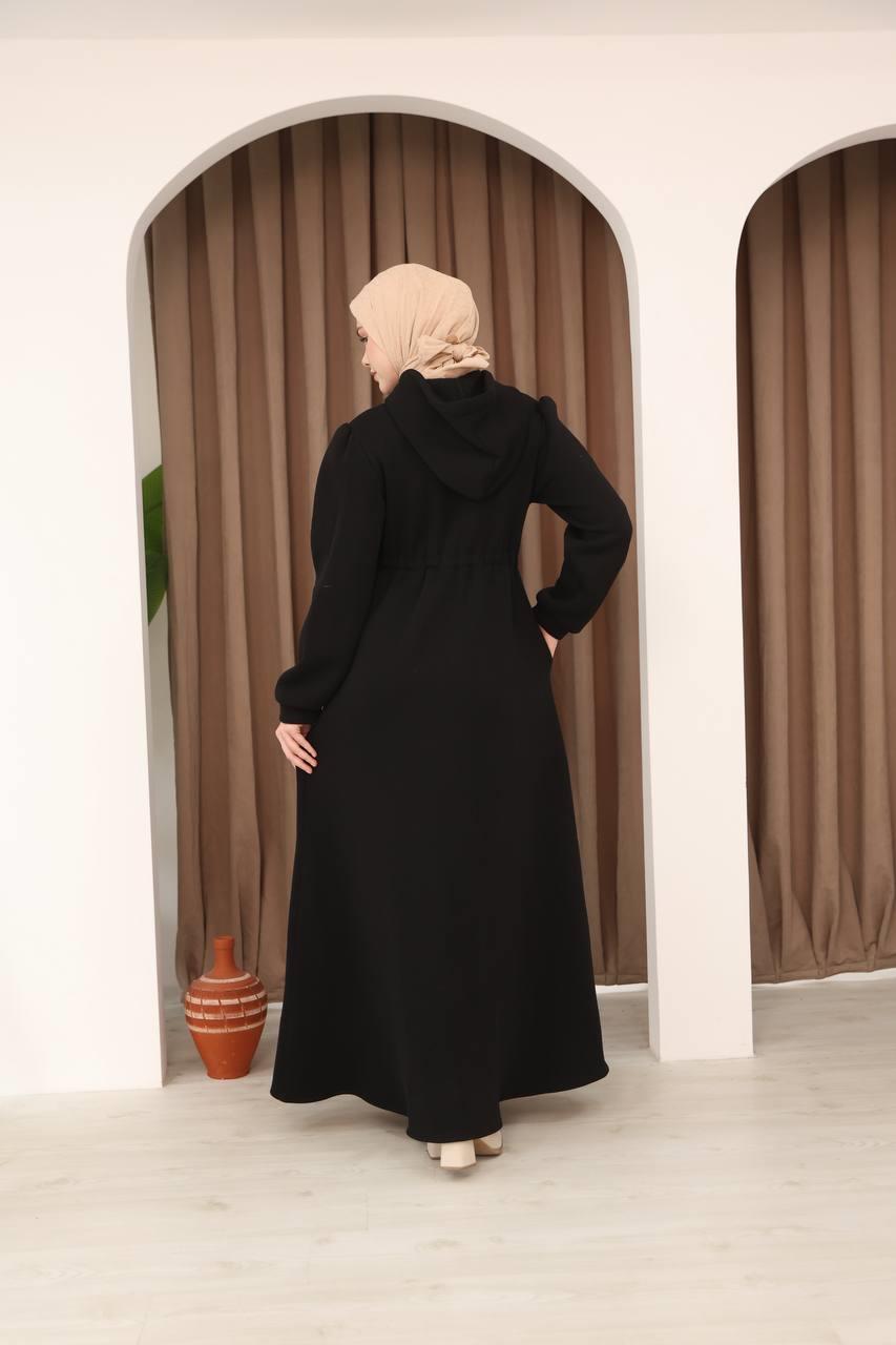 7090 Üç iplik Büzgülü Elbise - Siyah