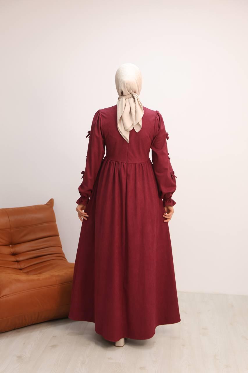 7095 Fiyonklu Elbise - Bordo