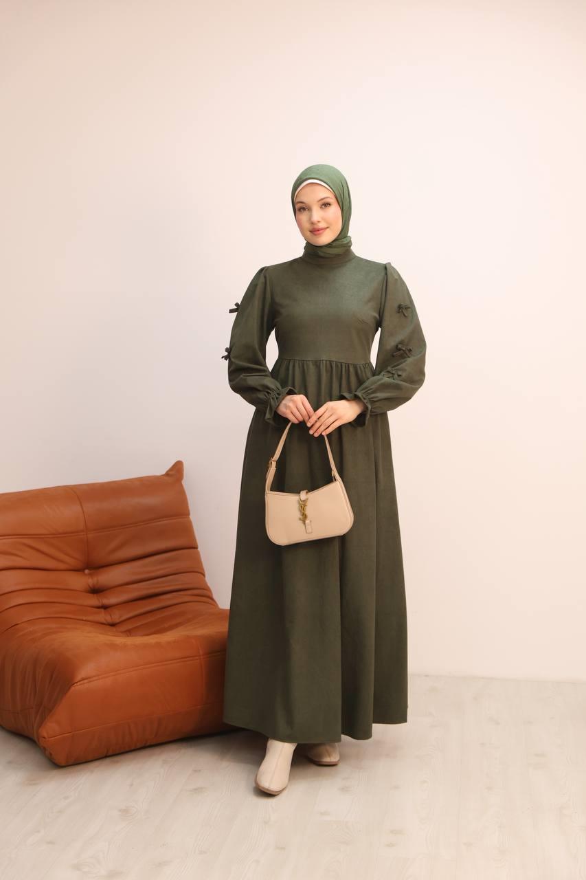 7095 Fiyonklu Elbise - Haki