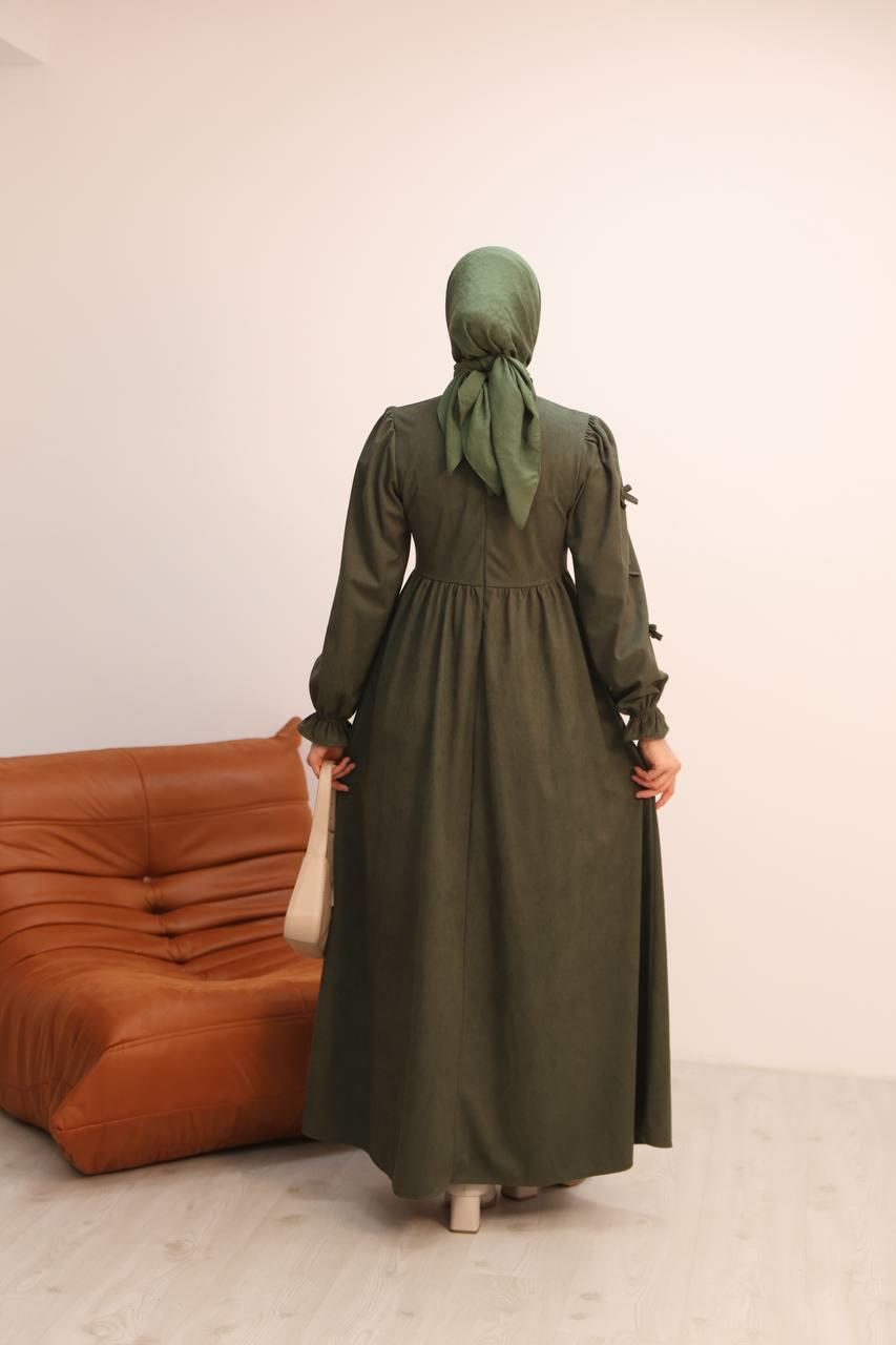 7095 Fiyonklu Elbise - Haki