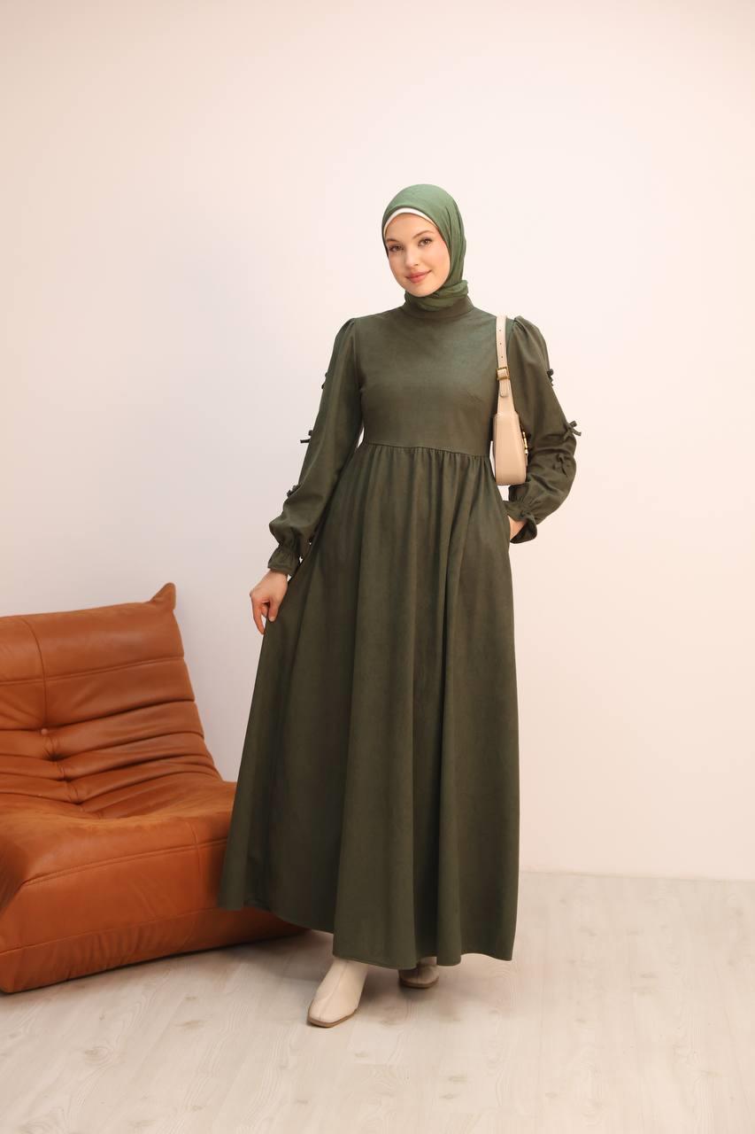 7095 Fiyonklu Elbise - Haki