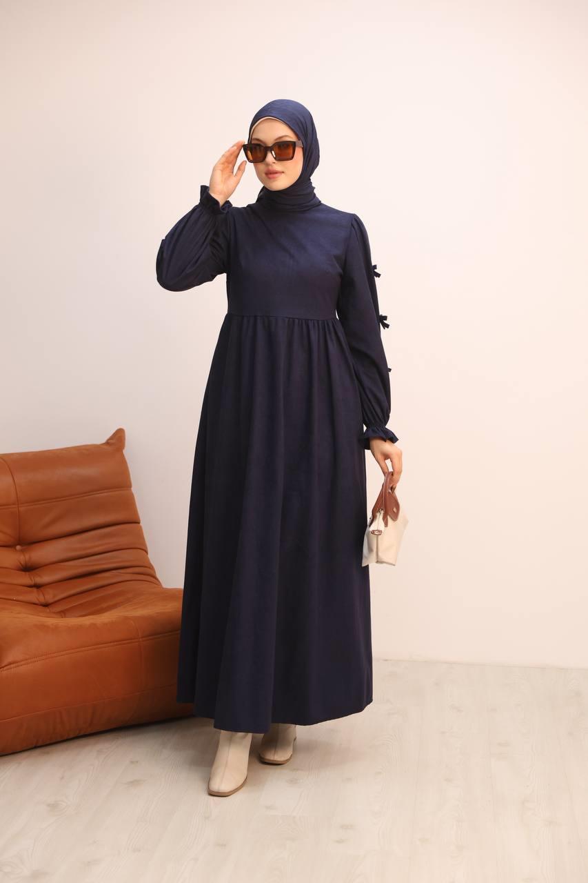 7095 Fiyonklu Elbise - Lacivert