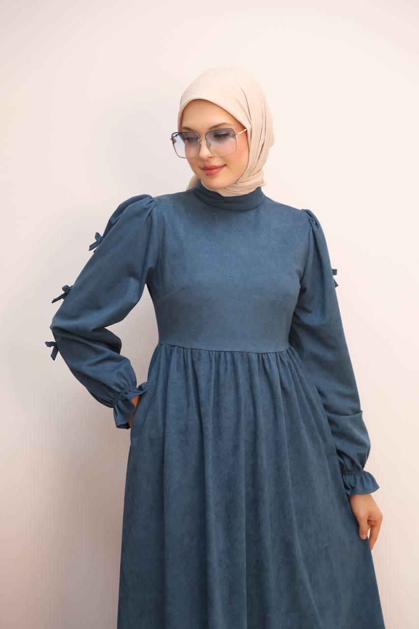 7095 Fiyonklu Elbise - Petrol