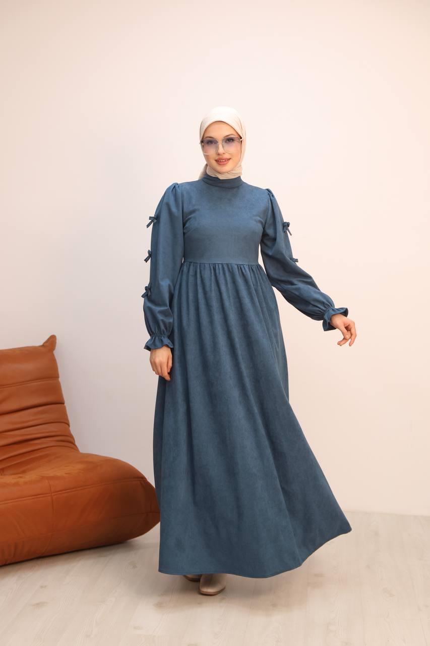 7095 Fiyonklu Elbise - Petrol