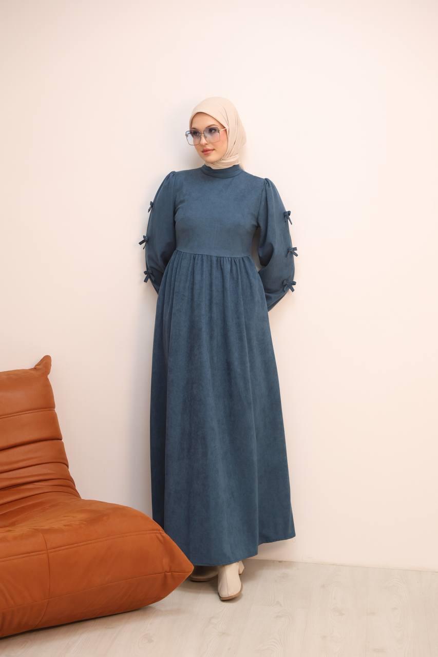 7095 Fiyonklu Elbise - Petrol