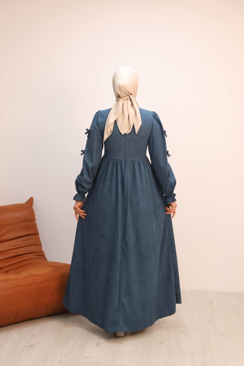 7095 Fiyonklu Elbise - Petrol