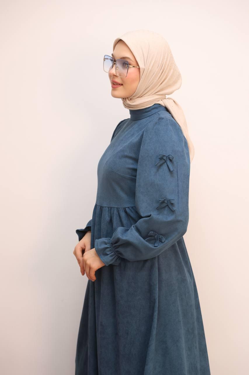 7095 Fiyonklu Elbise - Petrol