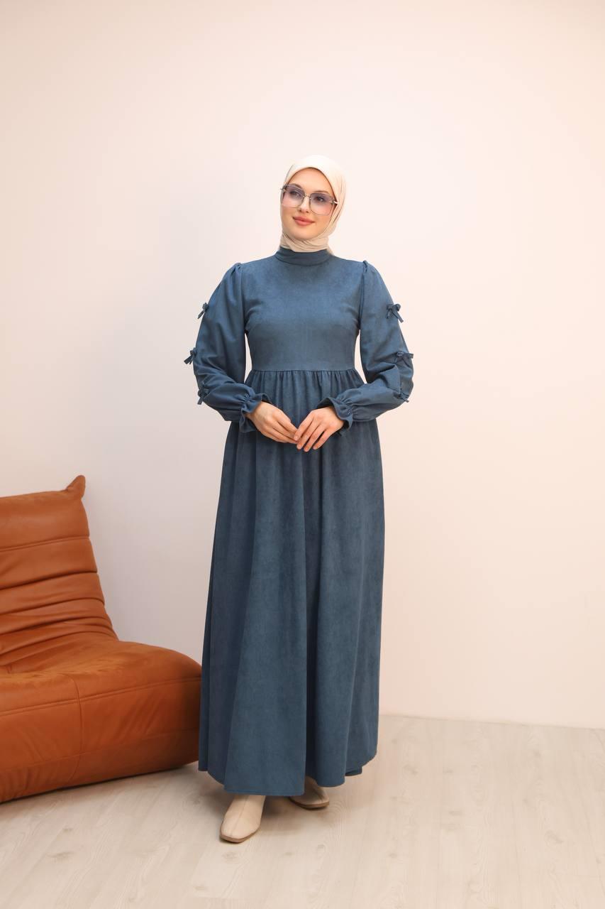 7095 Fiyonklu Elbise - Petrol