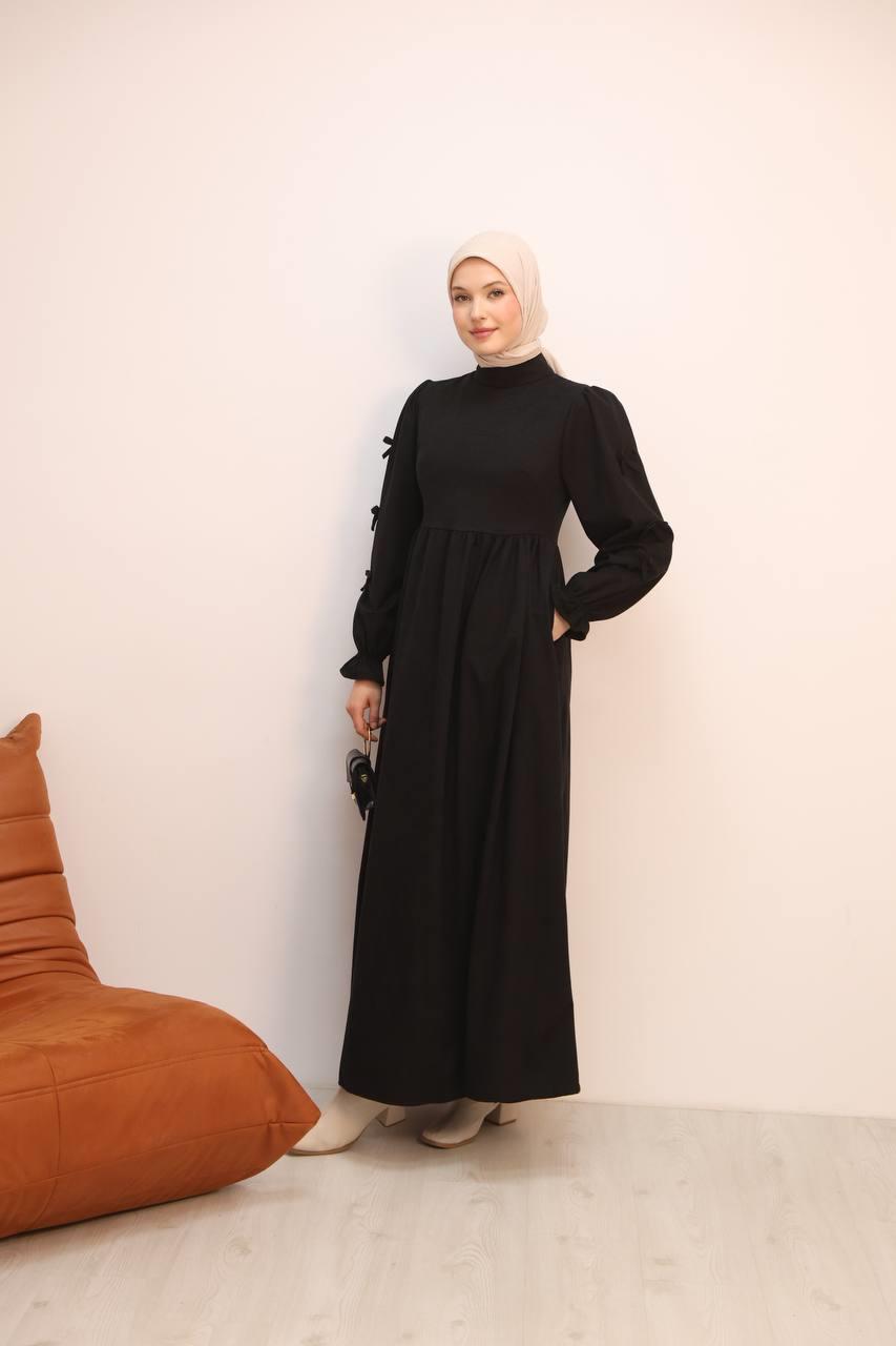 7095 Fiyonklu Elbise - Siyah