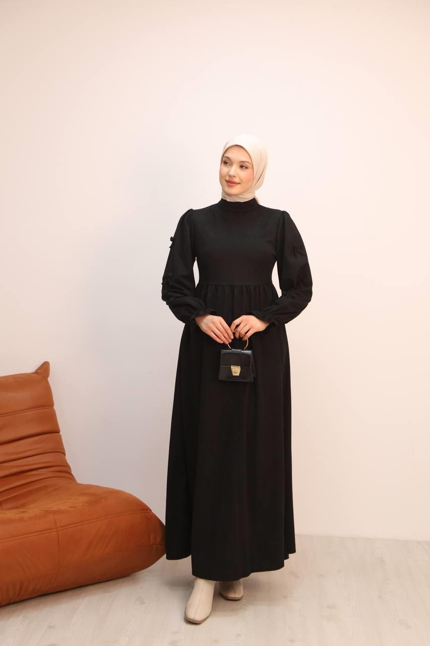 7095 Fiyonklu Elbise - Siyah