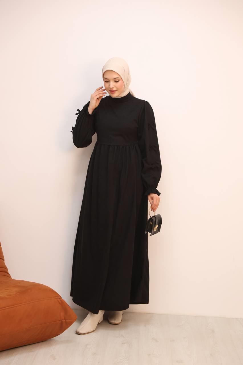 7095 Fiyonklu Elbise - Siyah