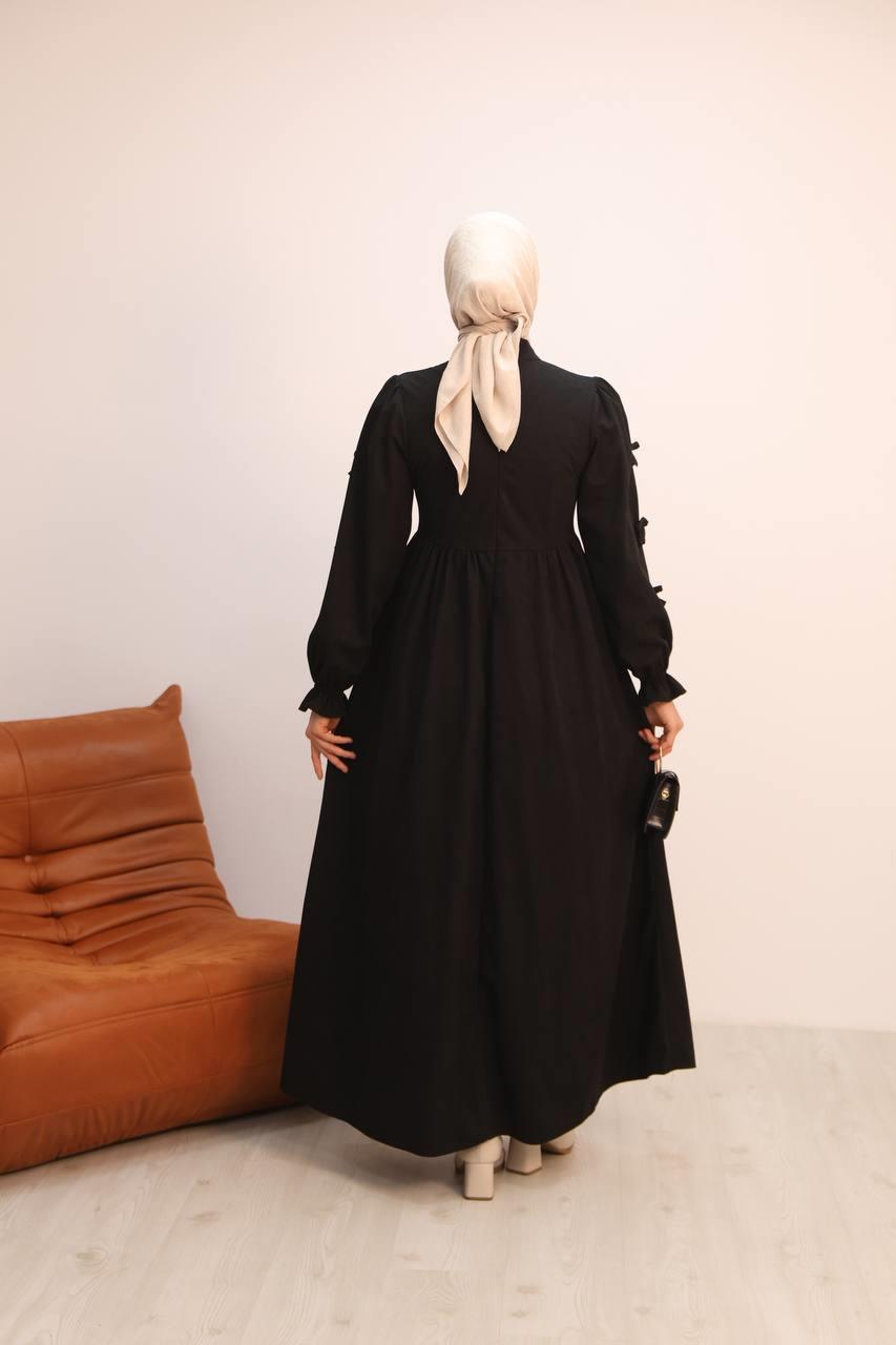 7095 Fiyonklu Elbise - Siyah