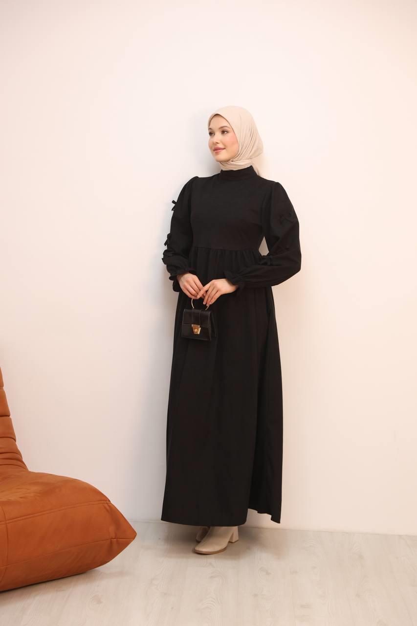 7095 Fiyonklu Elbise - Siyah