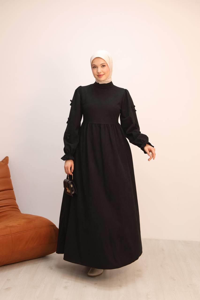 7095 Fiyonklu Elbise - Siyah