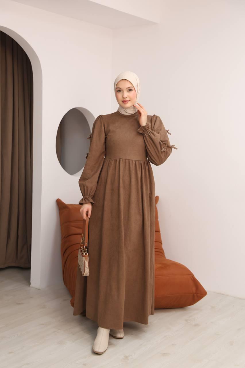 7095 Fiyonklu Elbise - Sütlü kahve