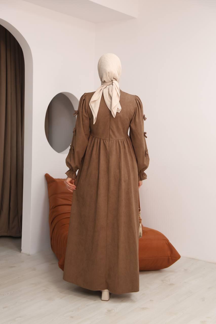 7095 Fiyonklu Elbise - Sütlü kahve