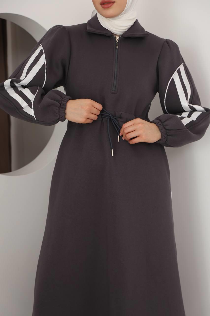7097 Çift Çizgili kışlık Spor Elbise - Gri