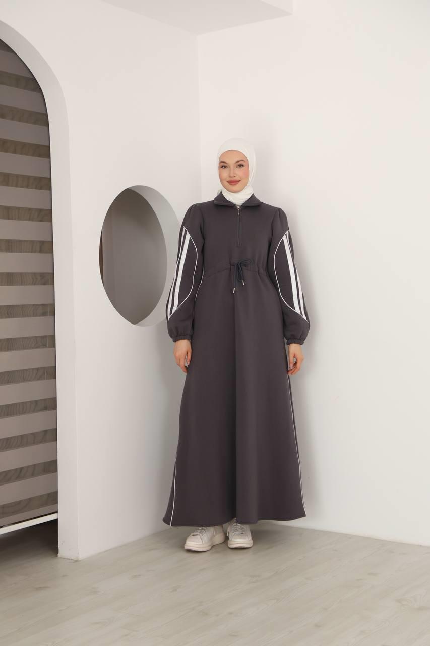 7097 Çift Çizgili kışlık Spor Elbise - Gri