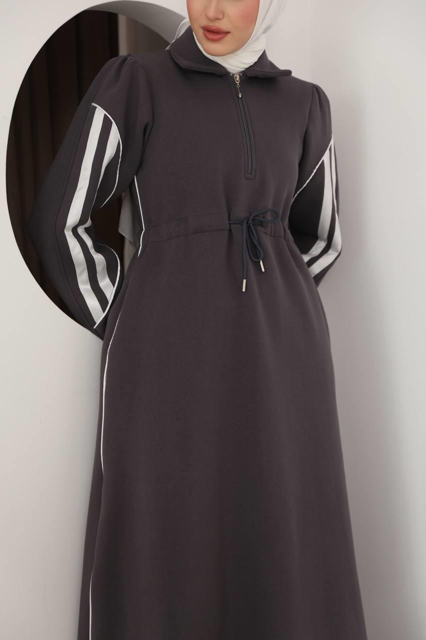 7097 Çift Çizgili kışlık Spor Elbise - Gri