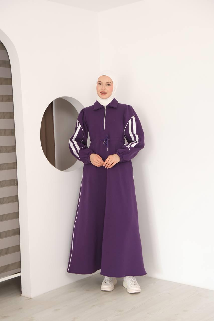 7097 Çift Çizgili kışlık Spor Elbise - Mor