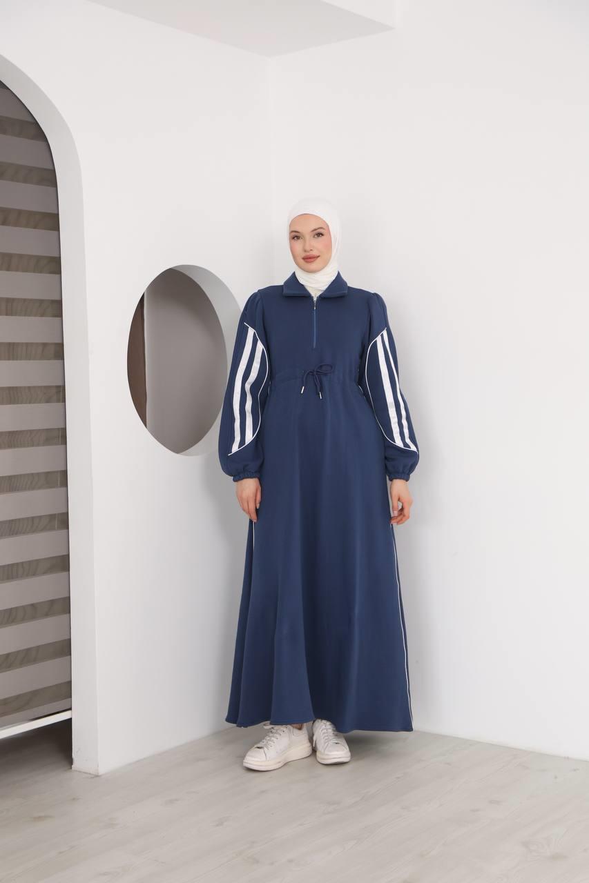 7097 Çift Çizgili kışlık Spor Elbise - Mavi