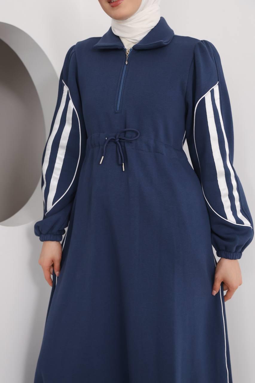 7097 Çift Çizgili kışlık Spor Elbise - Mavi