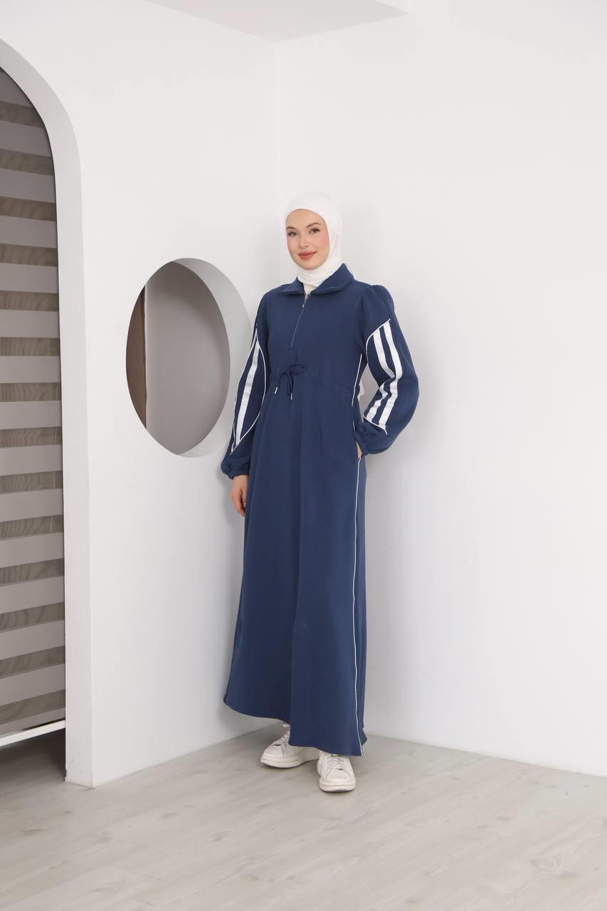 7097 Çift Çizgili kışlık Spor Elbise - Mavi