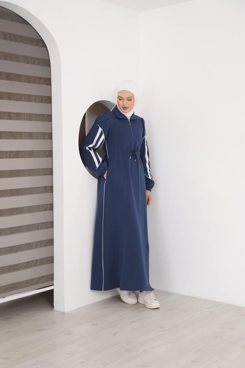 7097 Çift Çizgili kışlık Spor Elbise - Mavi