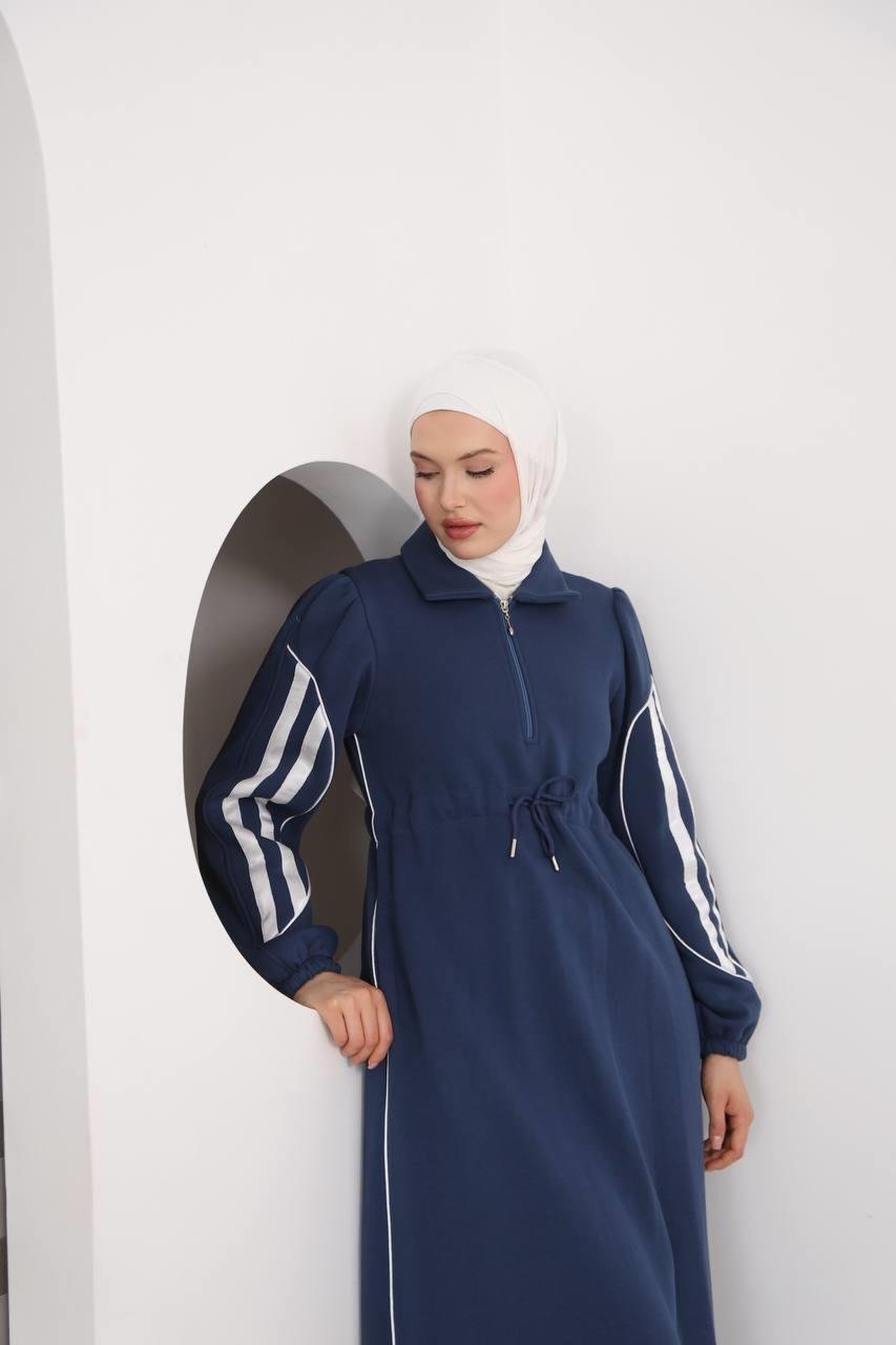 7097 Çift Çizgili kışlık Spor Elbise - Mavi