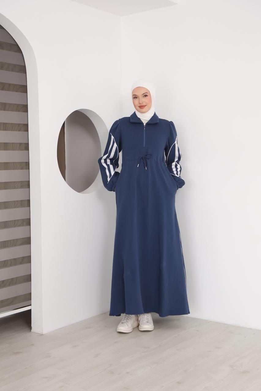7097 Çift Çizgili kışlık Spor Elbise - Mavi