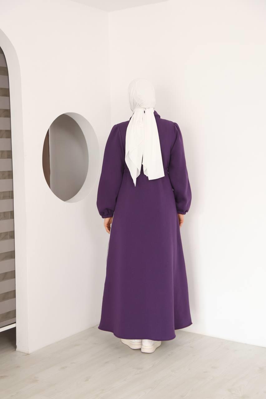 7097 Çift Çizgili kışlık Spor Elbise - Mor