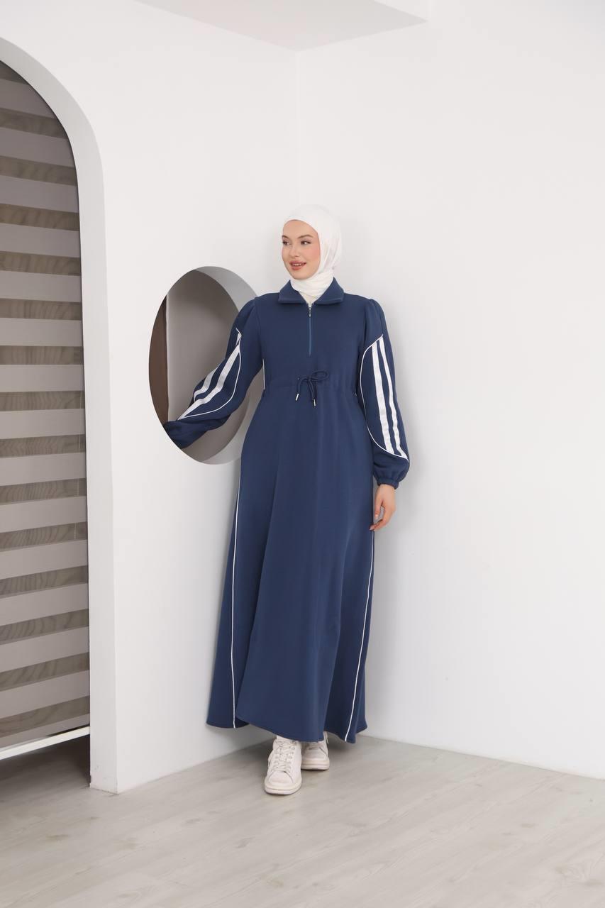 7097 Çift Çizgili kışlık Spor Elbise - Mavi