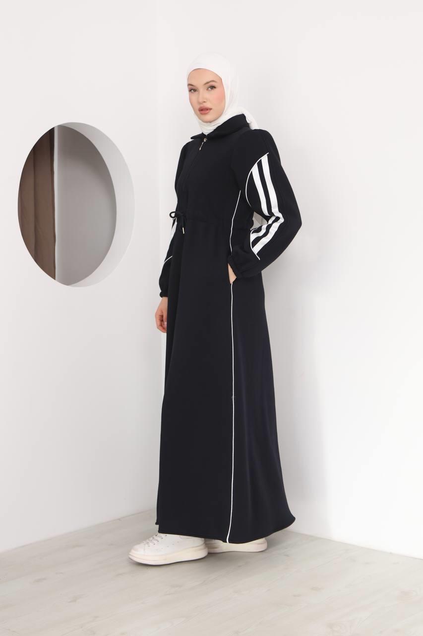 7097 Çift Çizgili kışlık Spor Elbise - Siyah