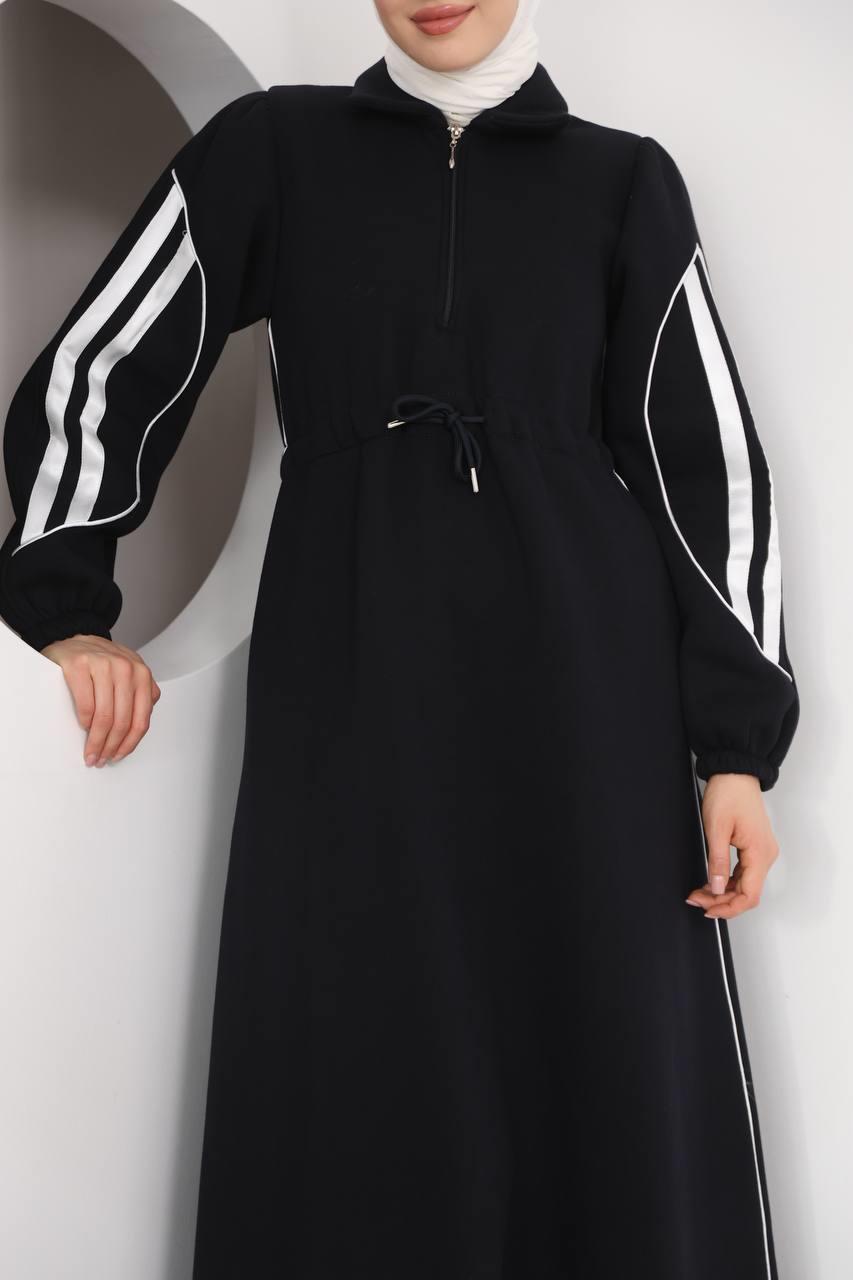 7097 Çift Çizgili kışlık Spor Elbise - Siyah