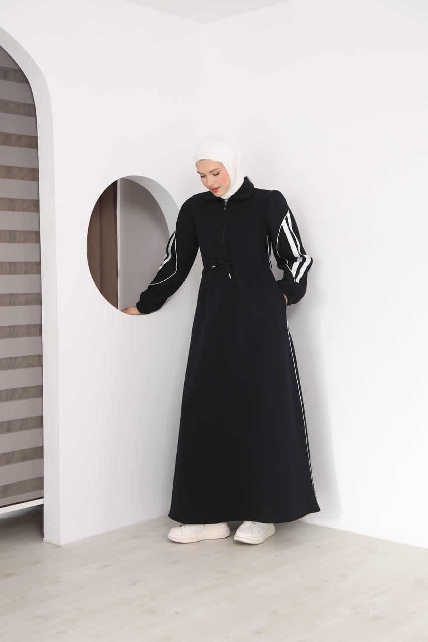7097 Çift Çizgili kışlık Spor Elbise - Siyah