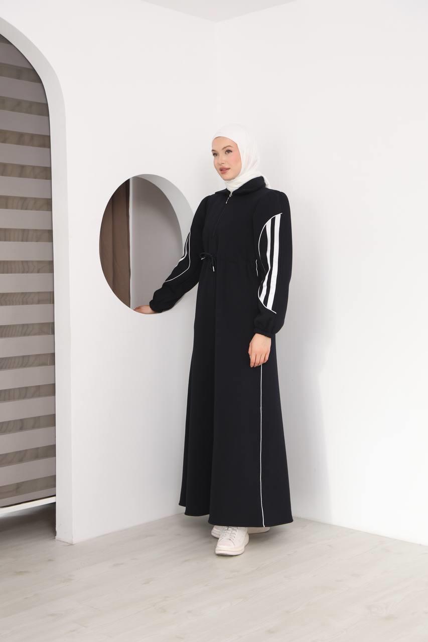 7097 Çift Çizgili kışlık Spor Elbise - Siyah