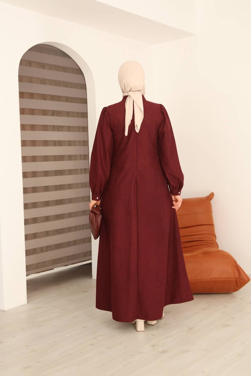7101 Zarif Çizgi Elbise - Bordo