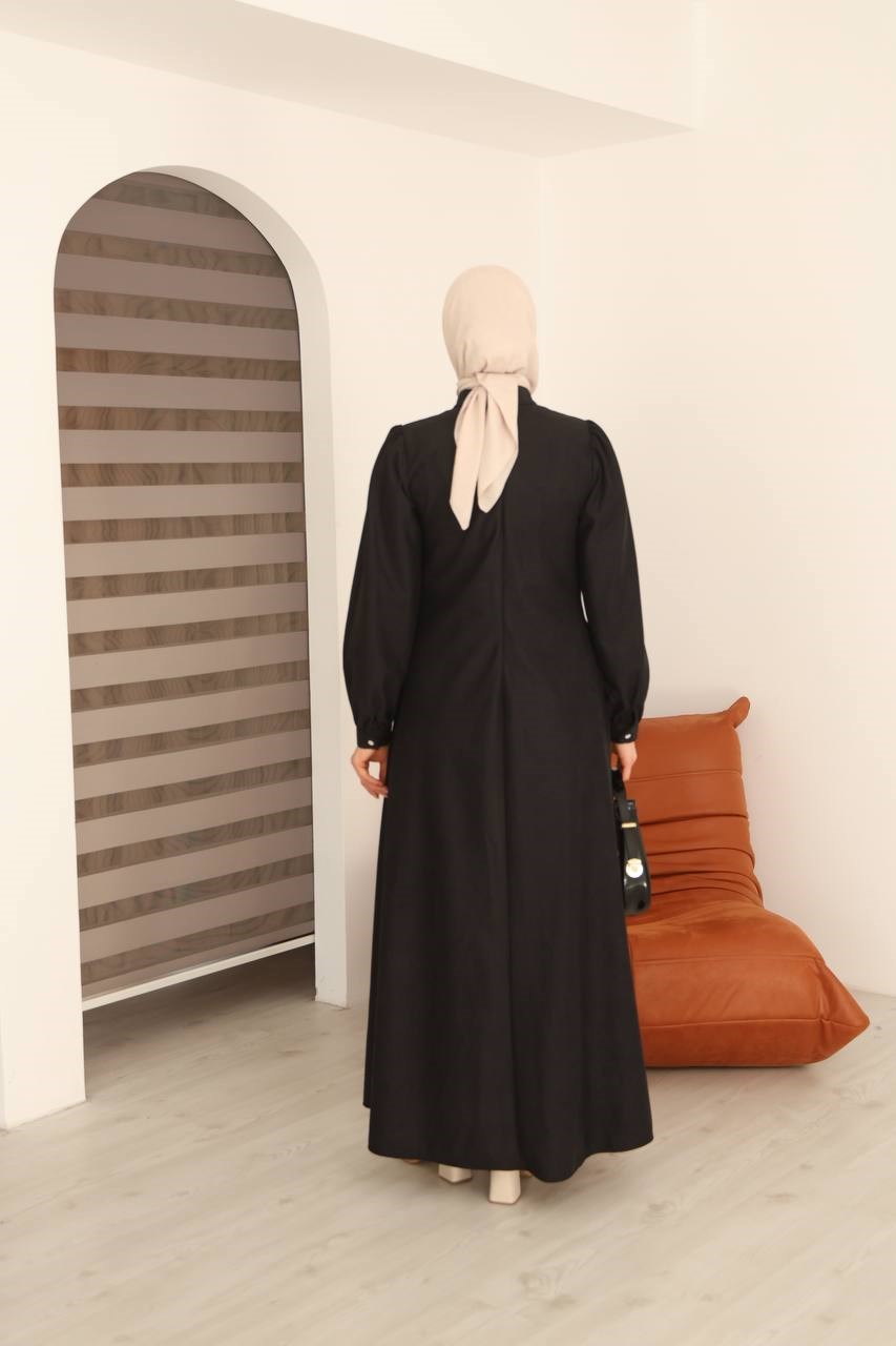 7101 Zarif Çizgi Elbise - Siyah