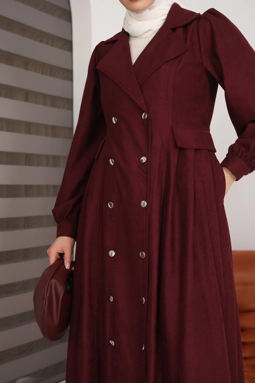 7103  Diana Trenç Elbise - Bordo