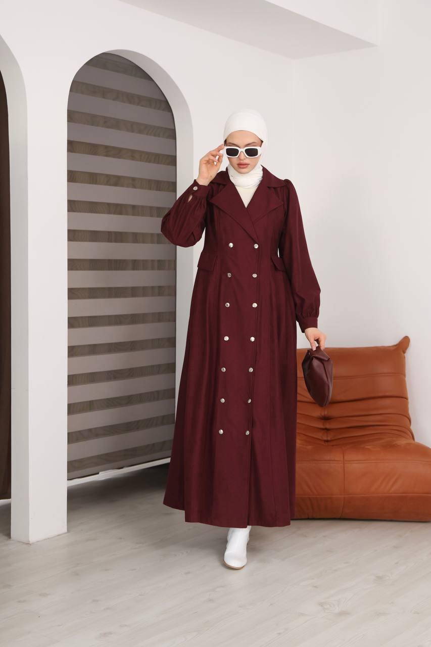 7103  Diana Trenç Elbise - Bordo