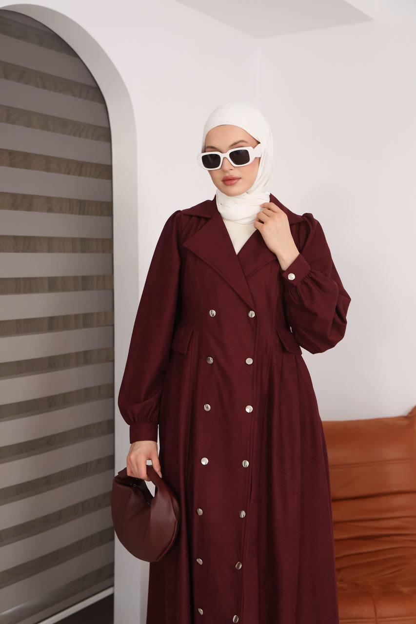 7103  Diana Trenç Elbise - Bordo