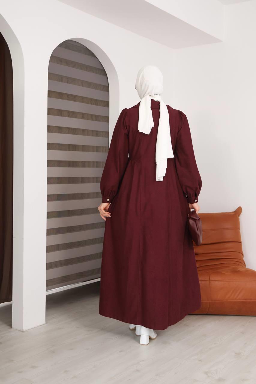 7103  Diana Trenç Elbise - Bordo