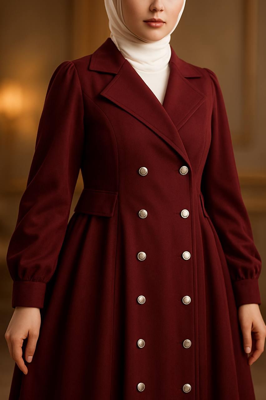 7103  Diana Trenç Elbise - Bordo