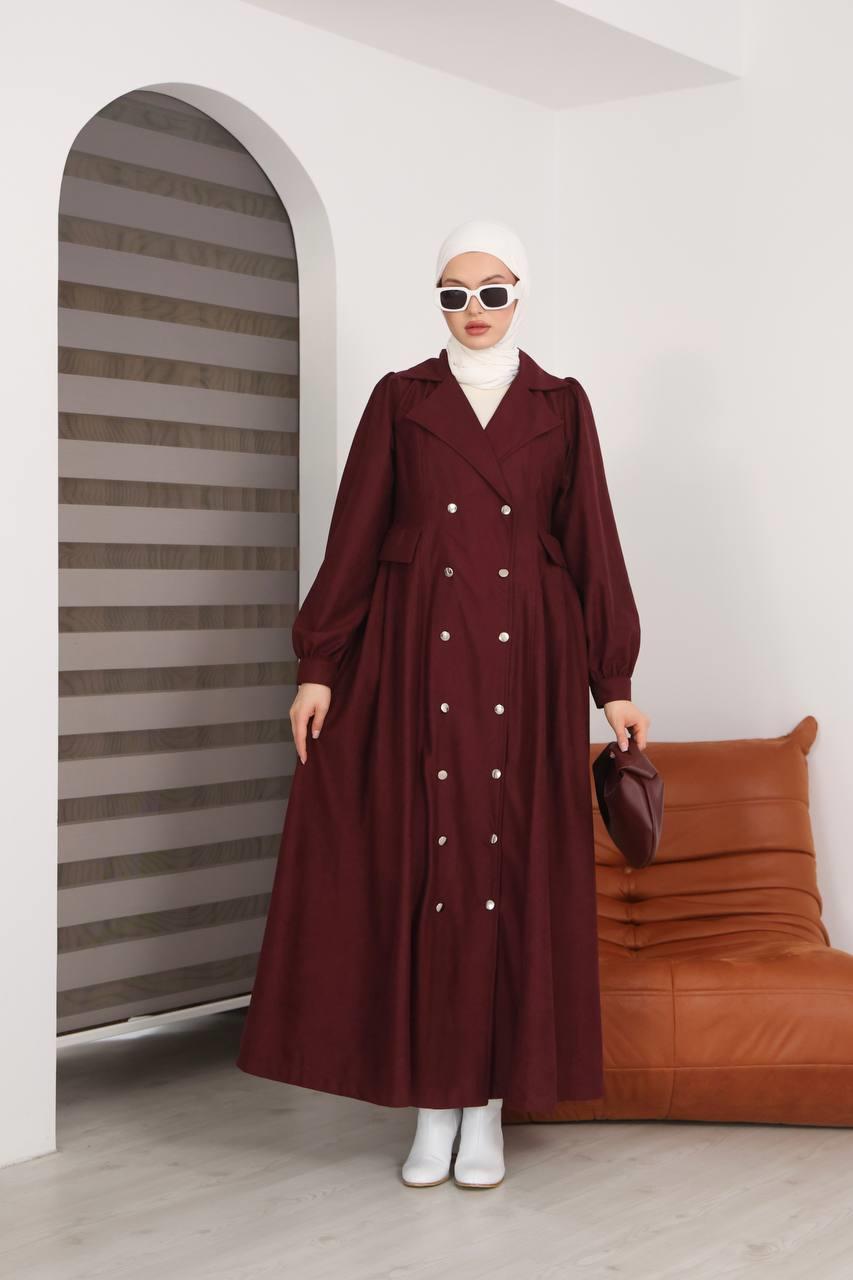 7103  Diana Trenç Elbise - Bordo